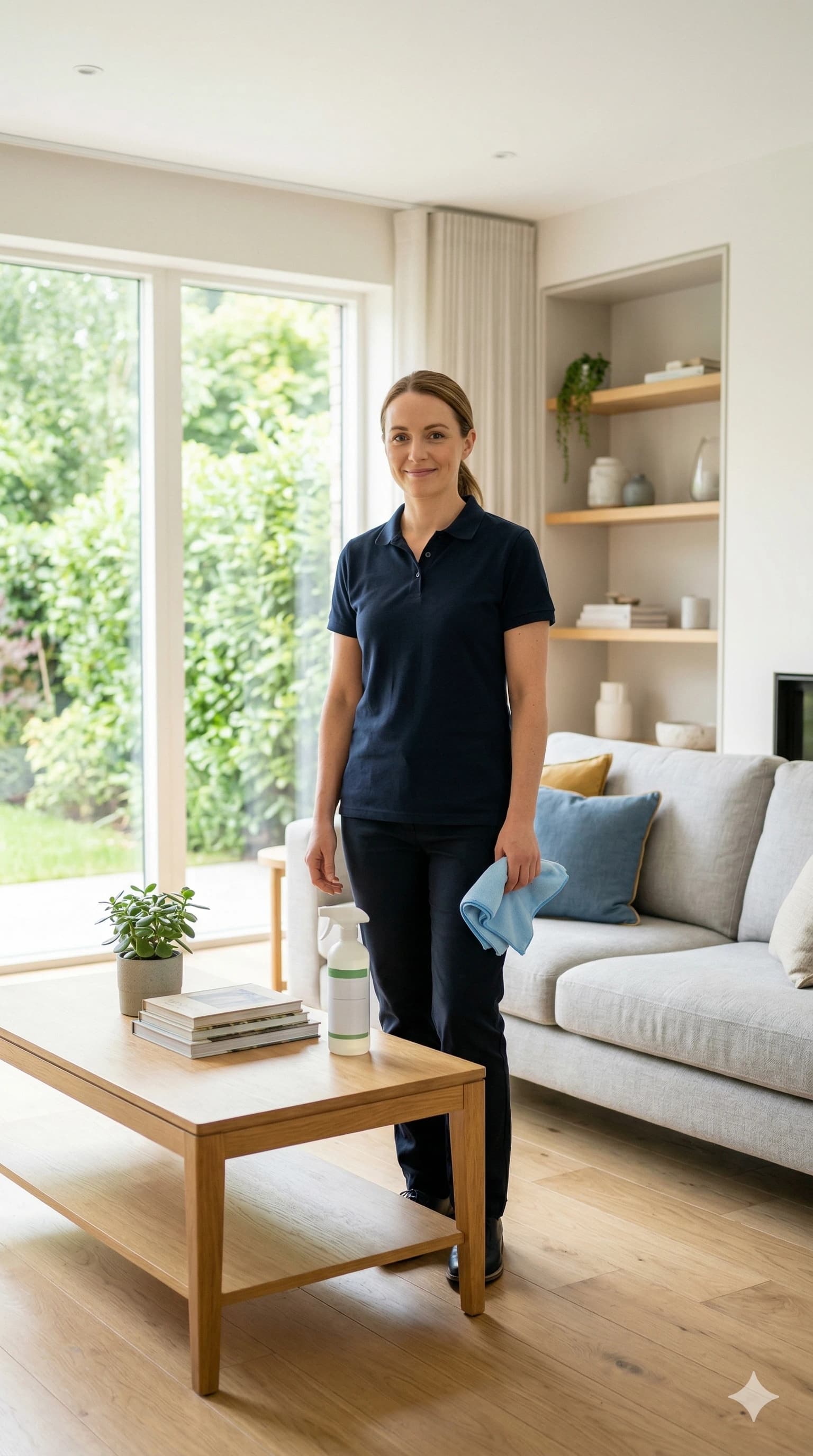 Professional cleaner working in a modern South Dublin home